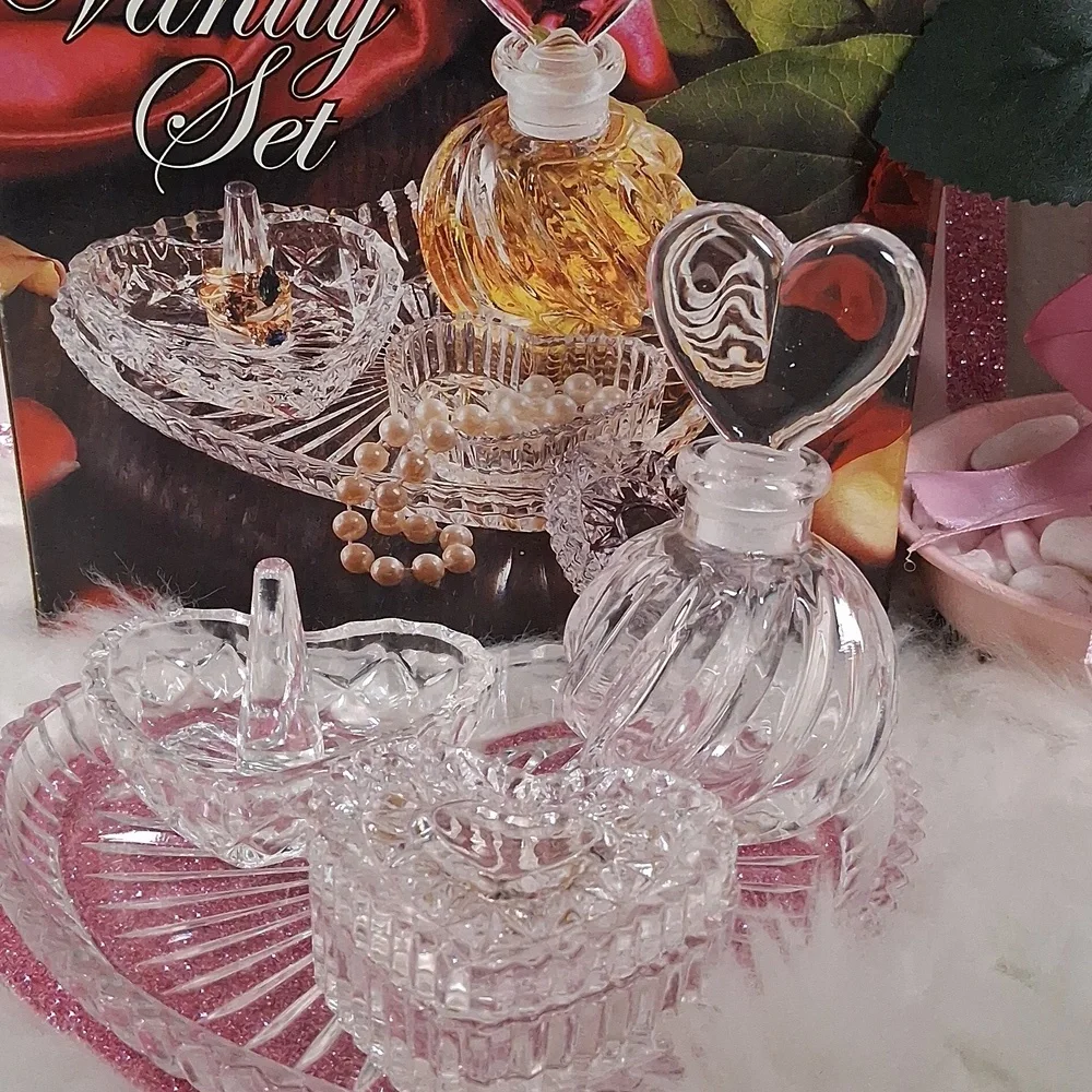 VANITY SET Glass 4 Pc Set New